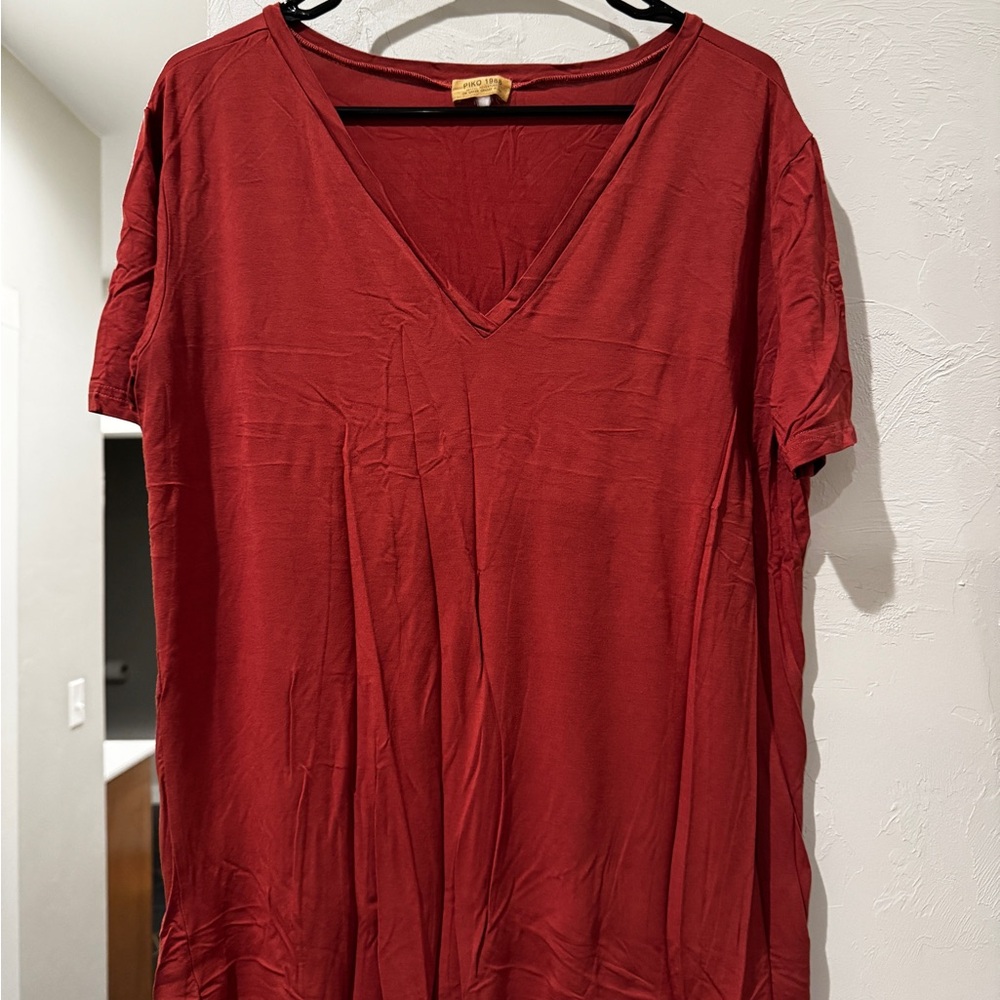 Piko 1988 Deep Rust V-Neck Blouse